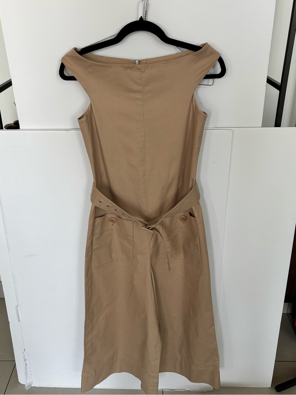 Tibi Tan Sleeveless Jumpsuit with Belted Waist